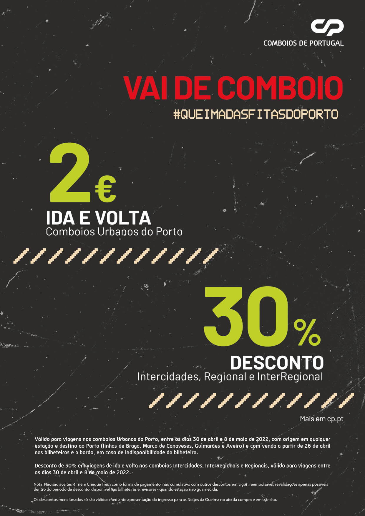 CP - Vai de Comboio 2€ Ida e Volta Urb. Porto- 30% Intercidades, Reg. e InterReg.